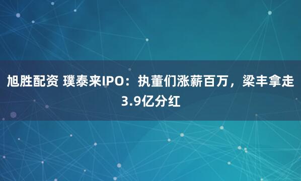 旭胜配资 璞泰来IPO：执董们涨薪百万，梁丰拿走3.9亿分红